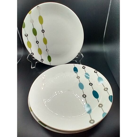 Pier 1 Beaded Garland Salad Plates 4 Blue/Silver + 2 Green/Silver 7.5" Porcelain - Picture 4 of 8